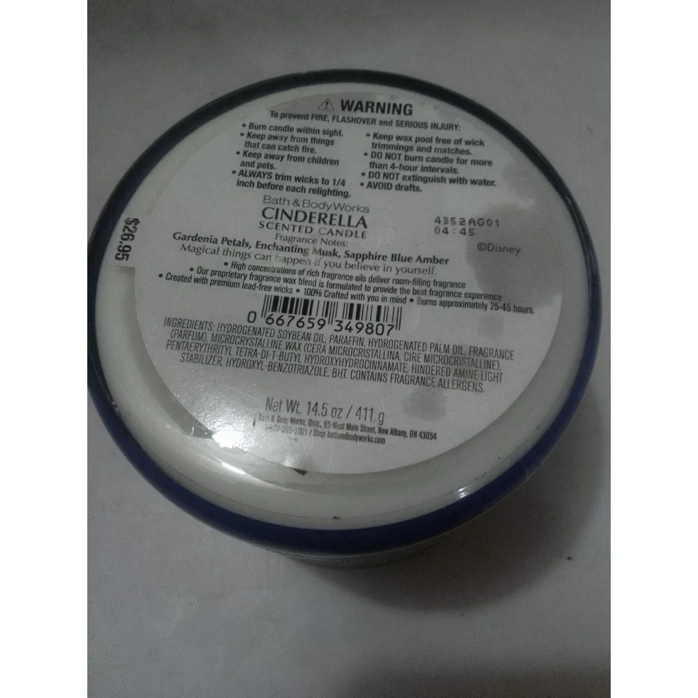 Bath & Body Works Disney Princess Cinderella Scented Candle Net Wt 14.5 Oz  2...